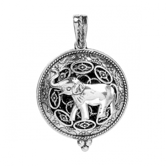 Antique Silver Elephant Essential Oil Diffuser Locket Necklace